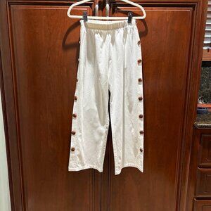 Cropped Cotton Linen Pants with Side Buttons